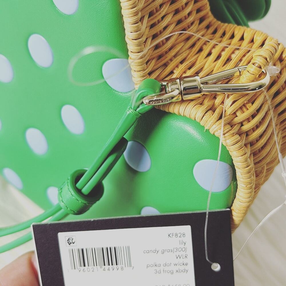 NWT Kate Spade Lily Polka Dot Wicker 3D Frog Crossbody/Green/Wicker-Leather - Picture 12 of 12